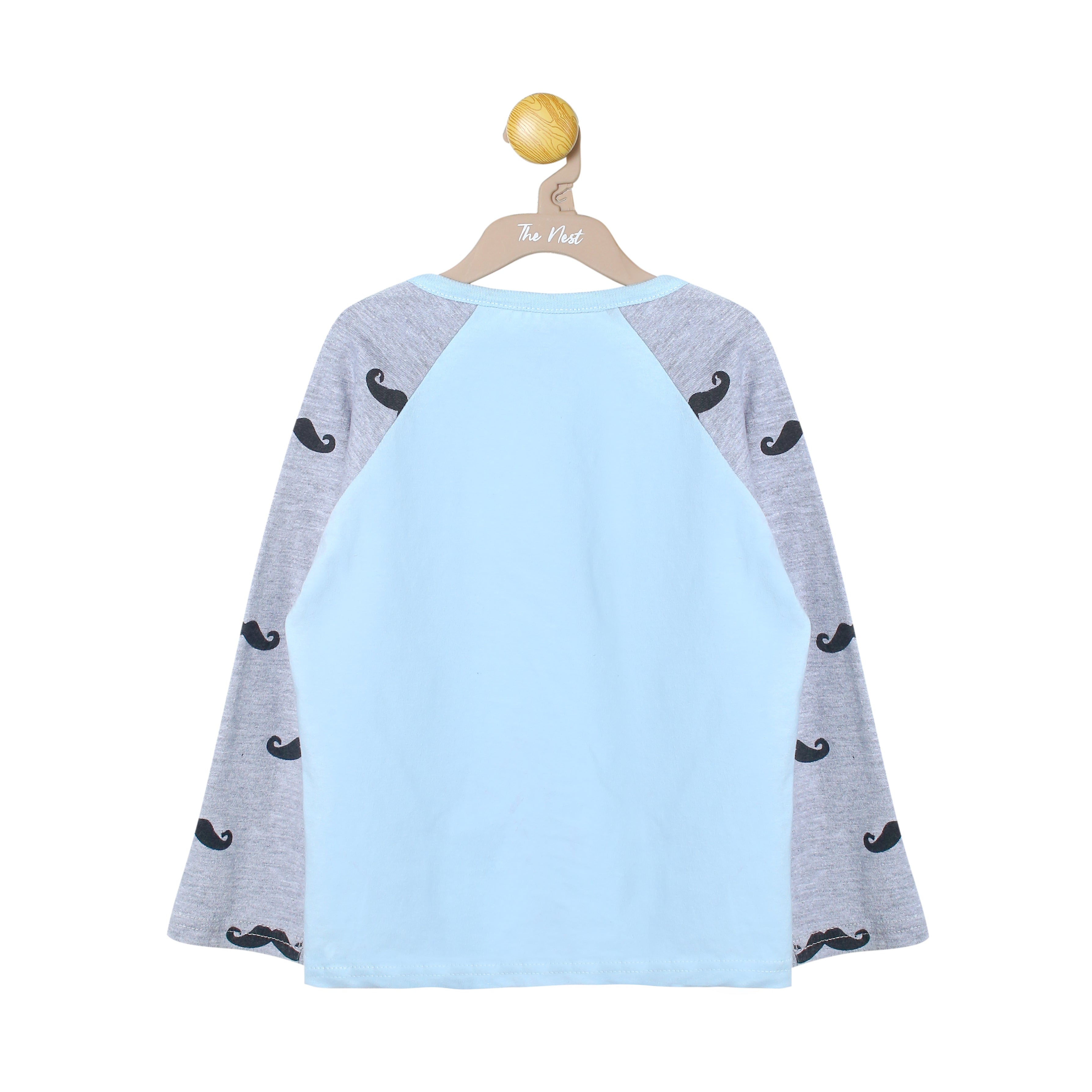 Boys' Mera T-Shirt Meri Marzi (Mama Ki) Light Blue and Grey Mustache Print T-Shirt & Trouser Set