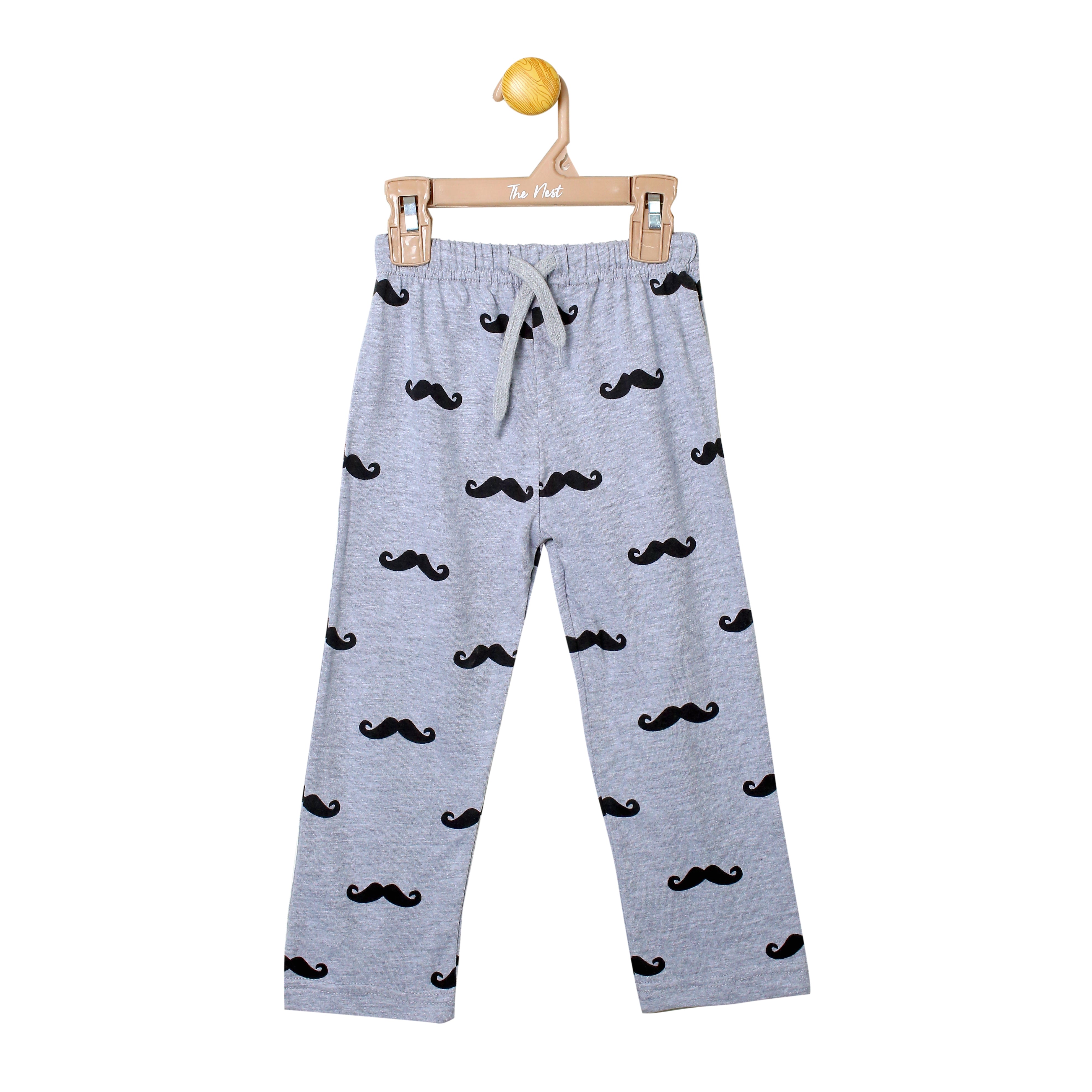 Boys' Mera T-Shirt Meri Marzi (Mama Ki) Light Blue and Grey Mustache Print T-Shirt & Trouser Set
