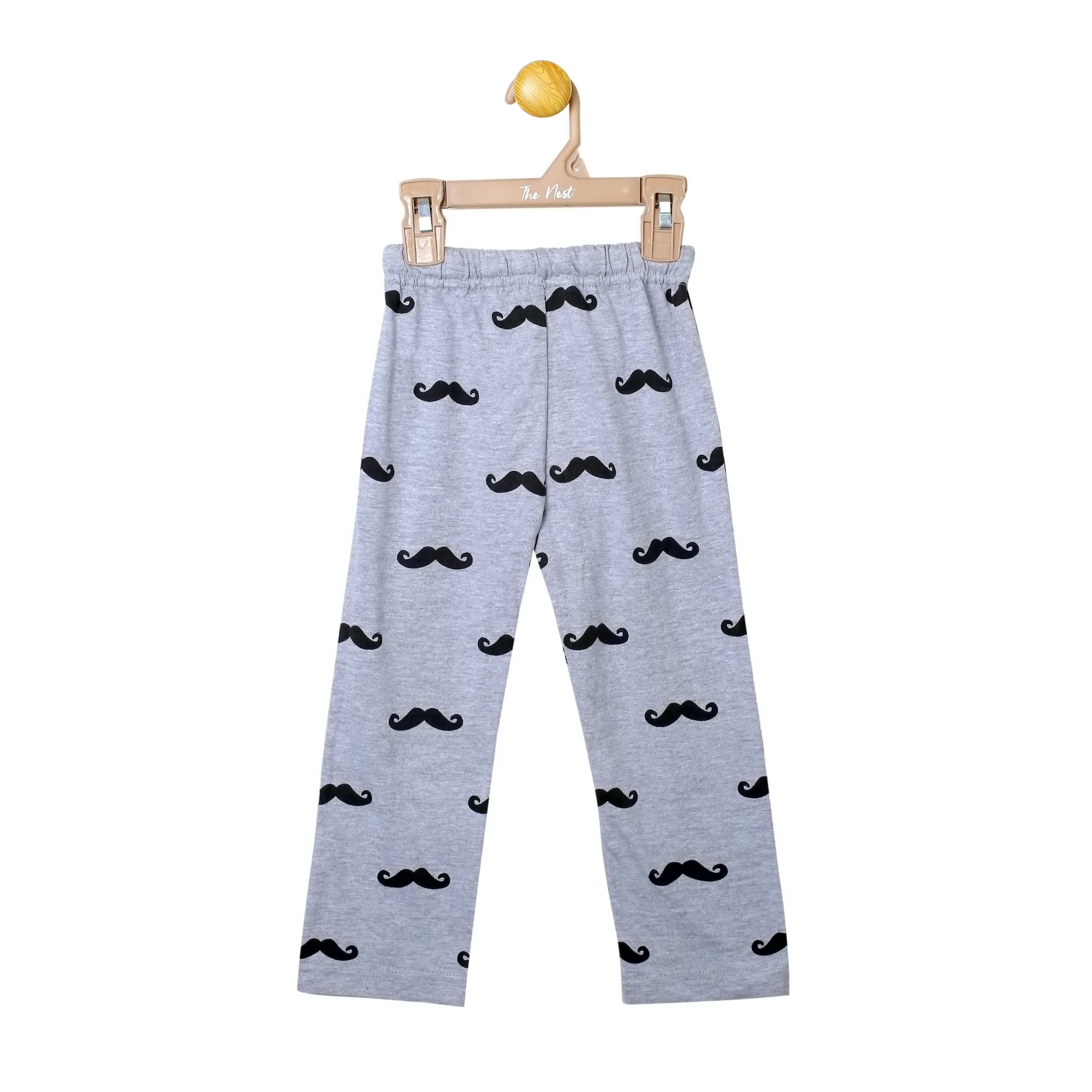 Boys' Mera T-Shirt Meri Marzi (Mama Ki) Light Blue and Grey Mustache Print T-Shirt & Trouser Set