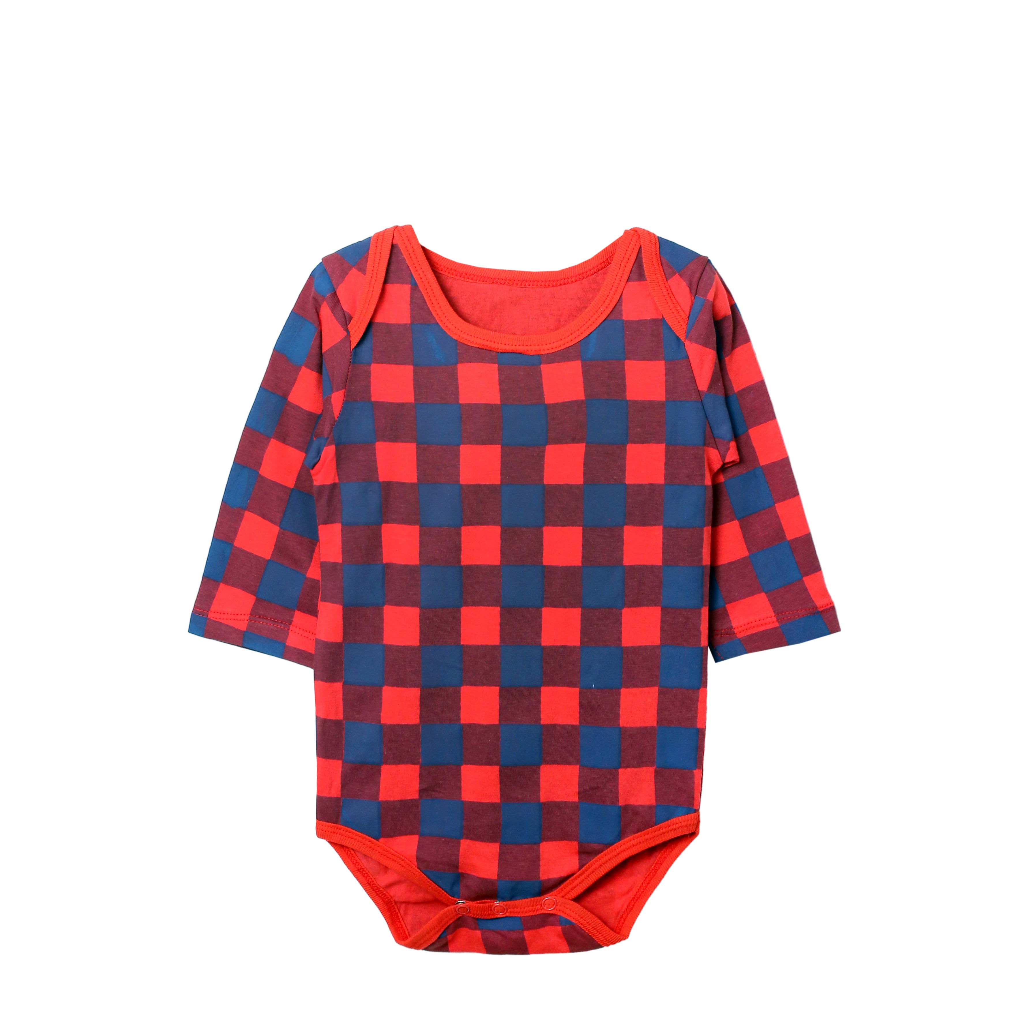 Baby Red and Navy Check Print Long Sleeve Bodysuit