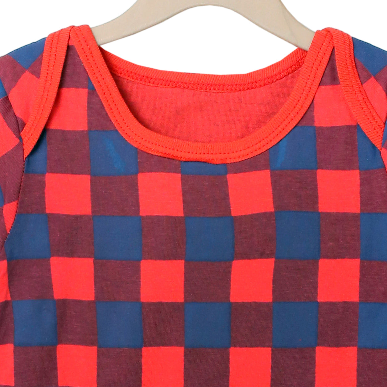 Baby Red and Navy Check Print Long Sleeve Bodysuit