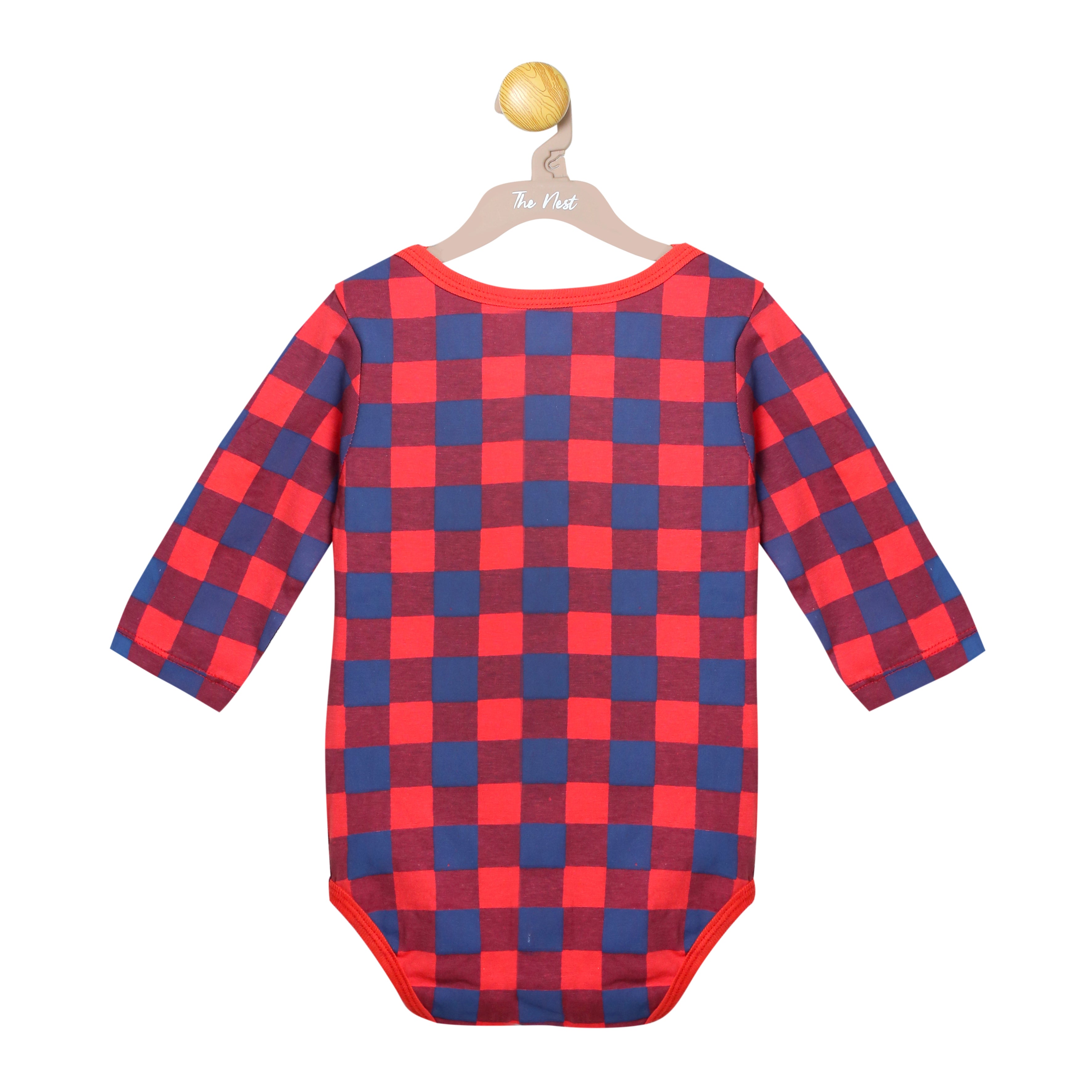 Baby Red and Navy Check Print Long Sleeve Bodysuit