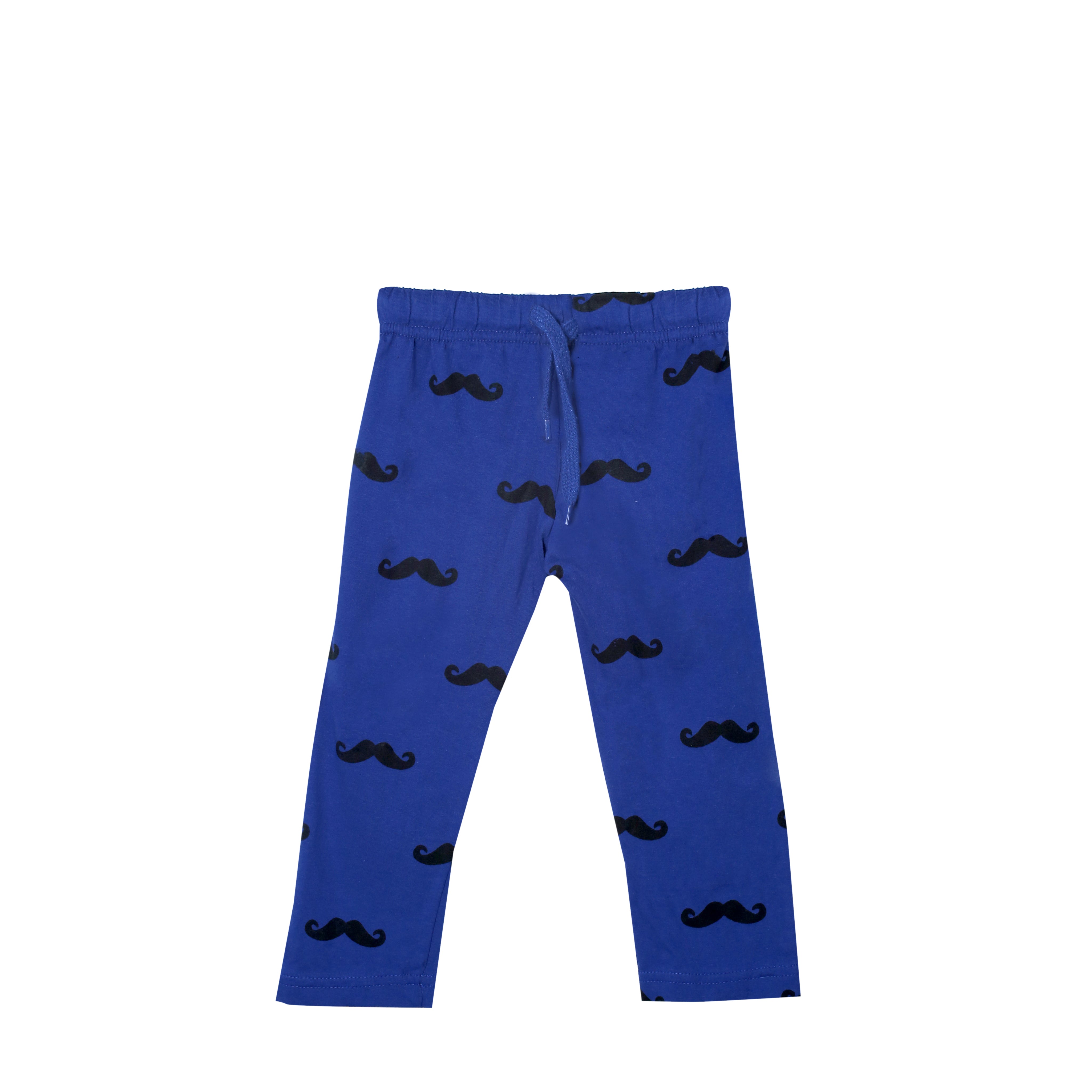Boys' Saeen Ka Beta Bhi Saeen White and Navy Mustache Print T-Shirt & Trouser Set