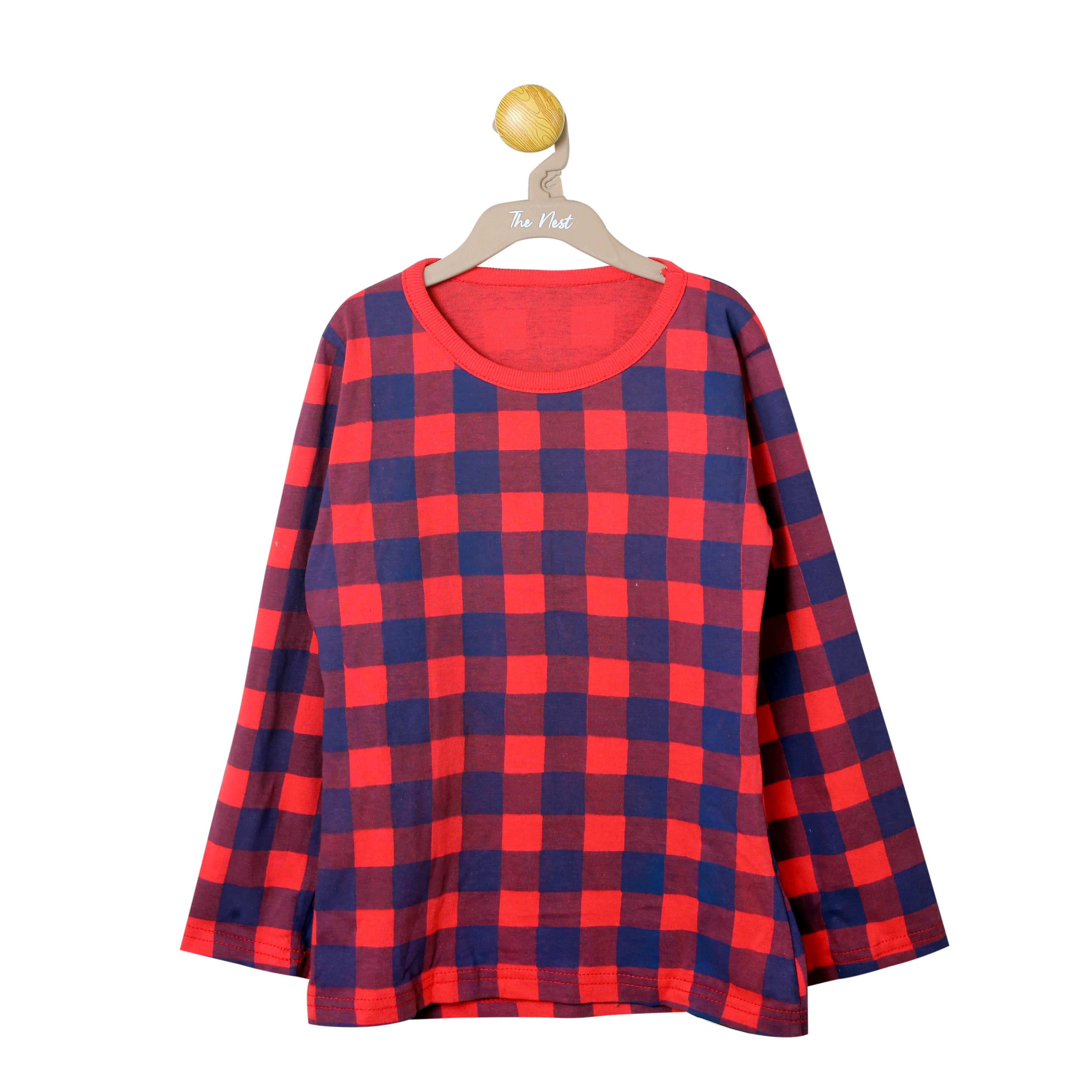 Boys Red and Navy Check Print Longsleeve & Trouser Set