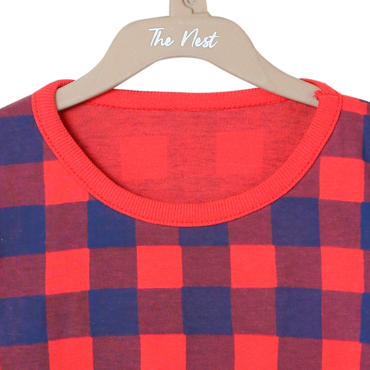 Boys Red and Navy Check Print Longsleeve & Trouser Set
