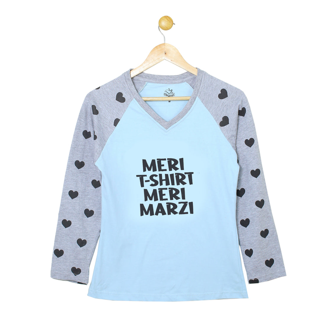 Women's Meri T-Shirt Meri Marzi Light Blue and Grey Heart Print T-Shirt & Trouser Set