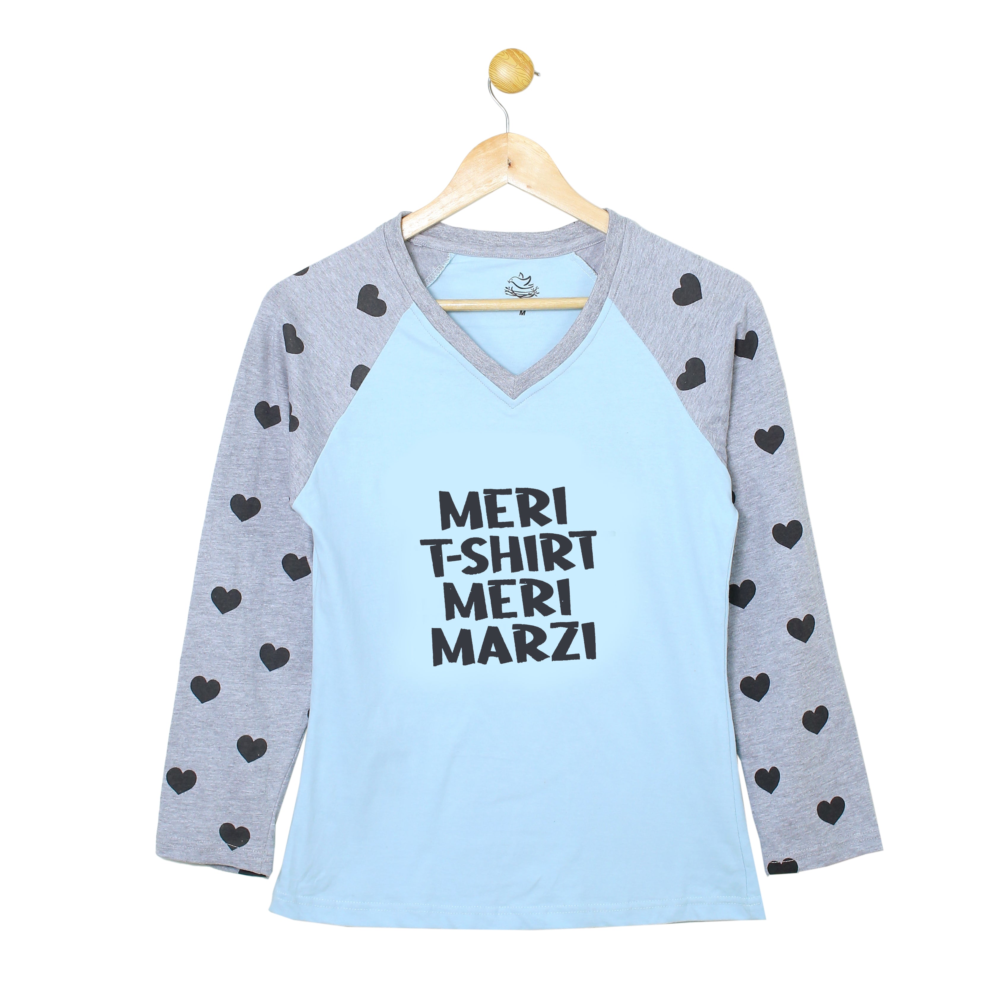 Women's Meri T-Shirt Meri Marzi Light Blue and Grey Heart Print T-Shirt & Trouser Set