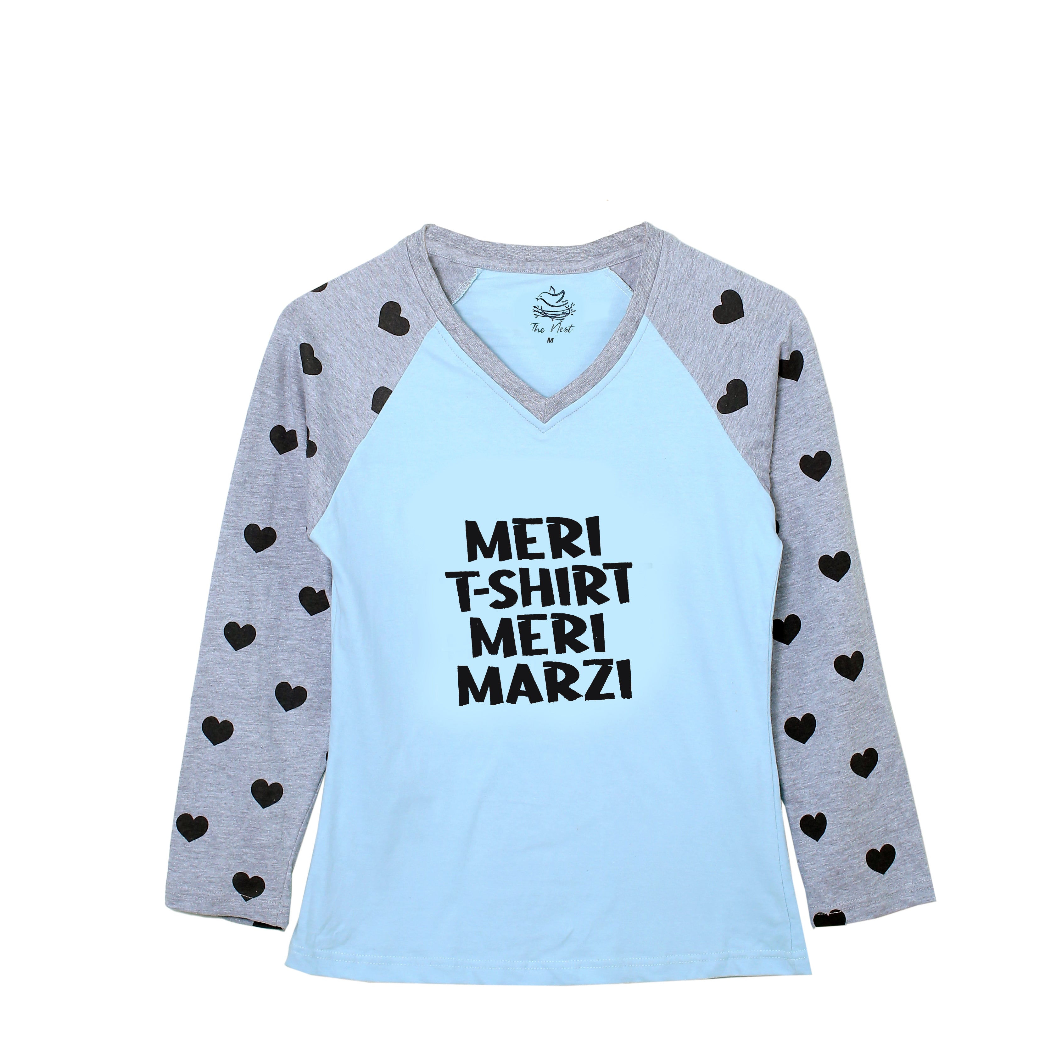 Women's Meri T-Shirt Meri Marzi Light Blue and Grey Heart Print T-Shirt & Trouser Set