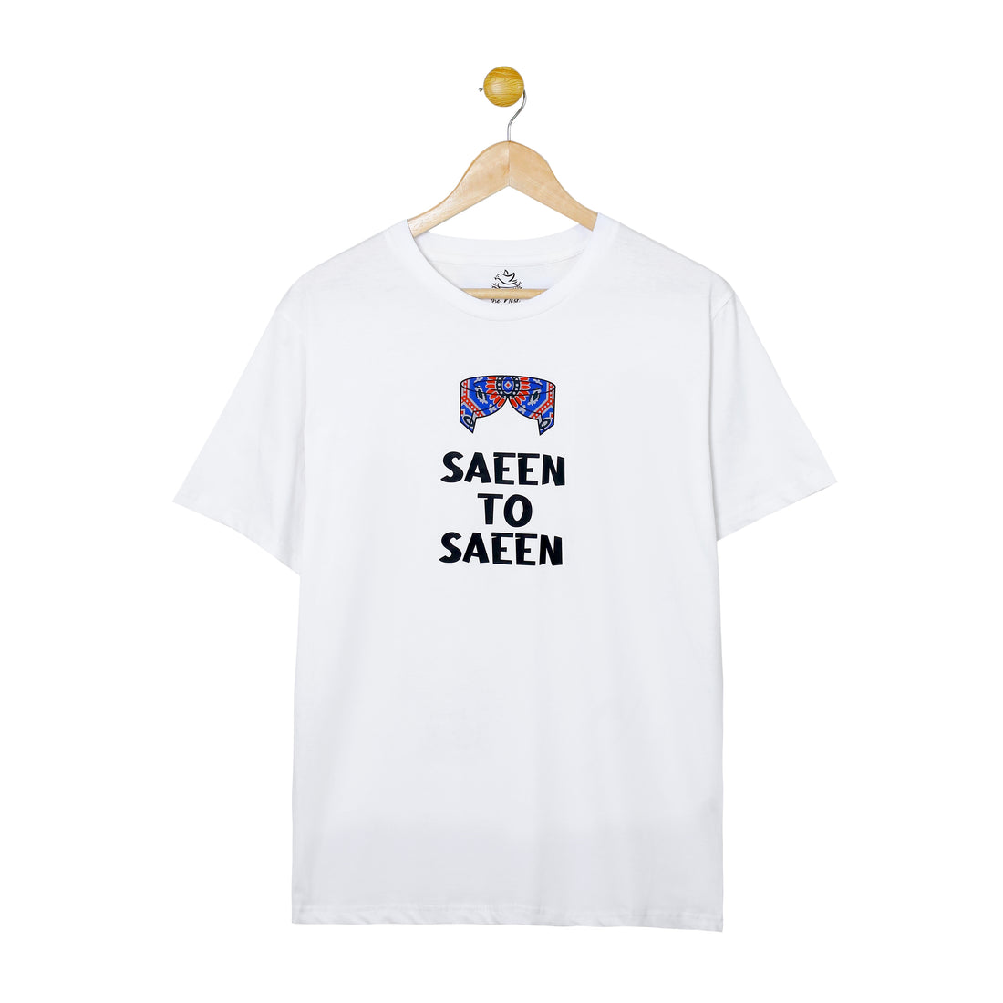 Men's Saeen Toh Saeen White and Navy Mustache Print T-Shirt & Trouser Set