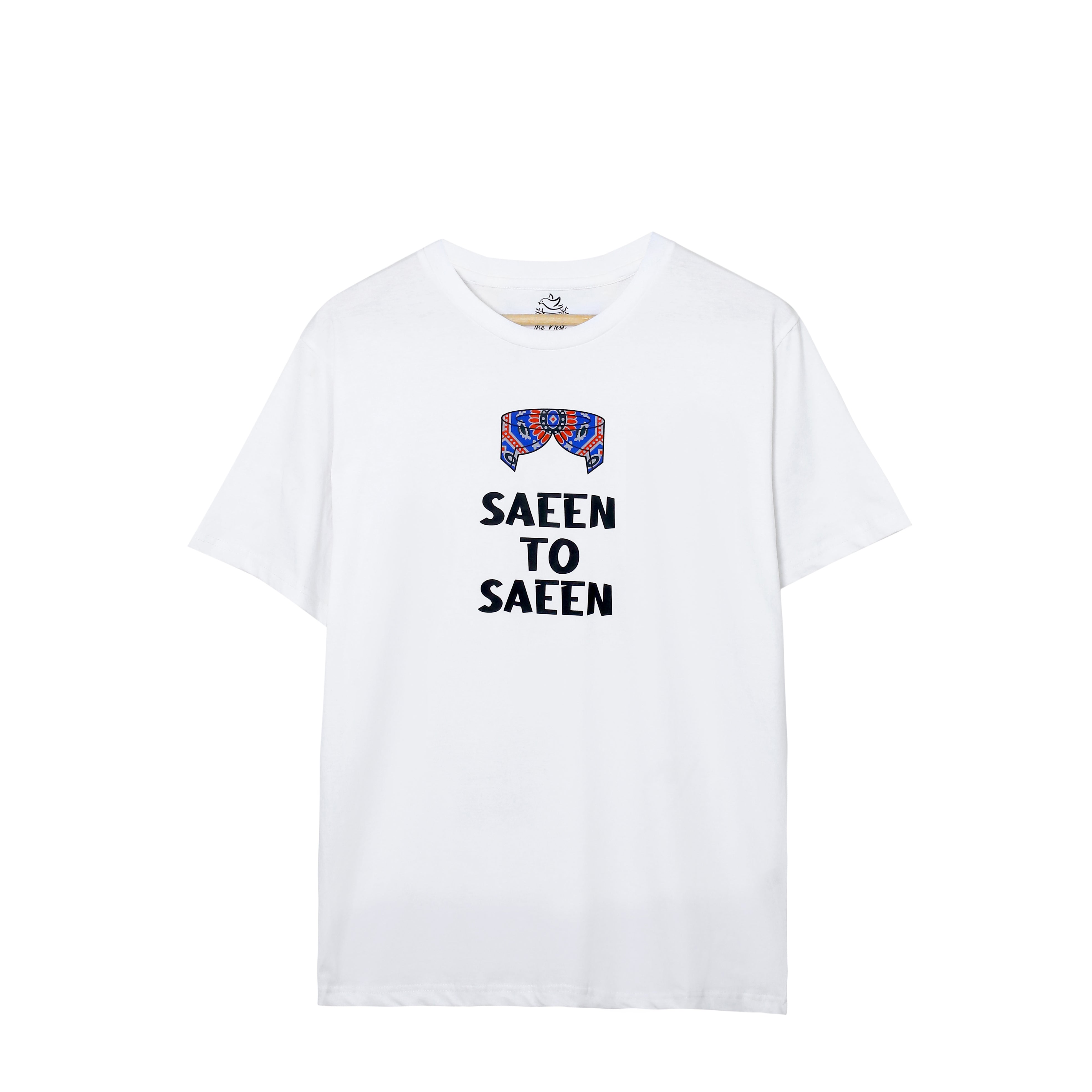 Men's Saeen Toh Saeen White and Navy Mustache Print T-Shirt & Trouser Set
