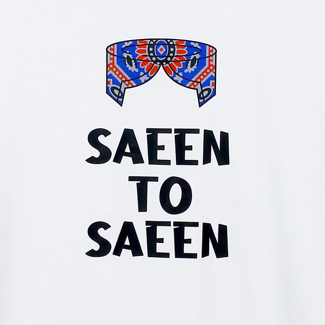 Men's Saeen Toh Saeen White and Navy Mustache Print T-Shirt & Trouser Set
