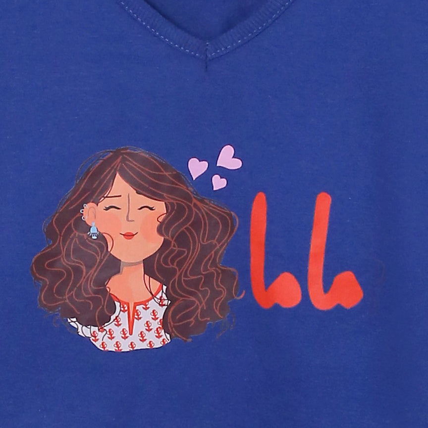 Women's Baba and Mama Navy and Grey Urdu Scribble and Animation Print T-Shirt & Trouser Set
