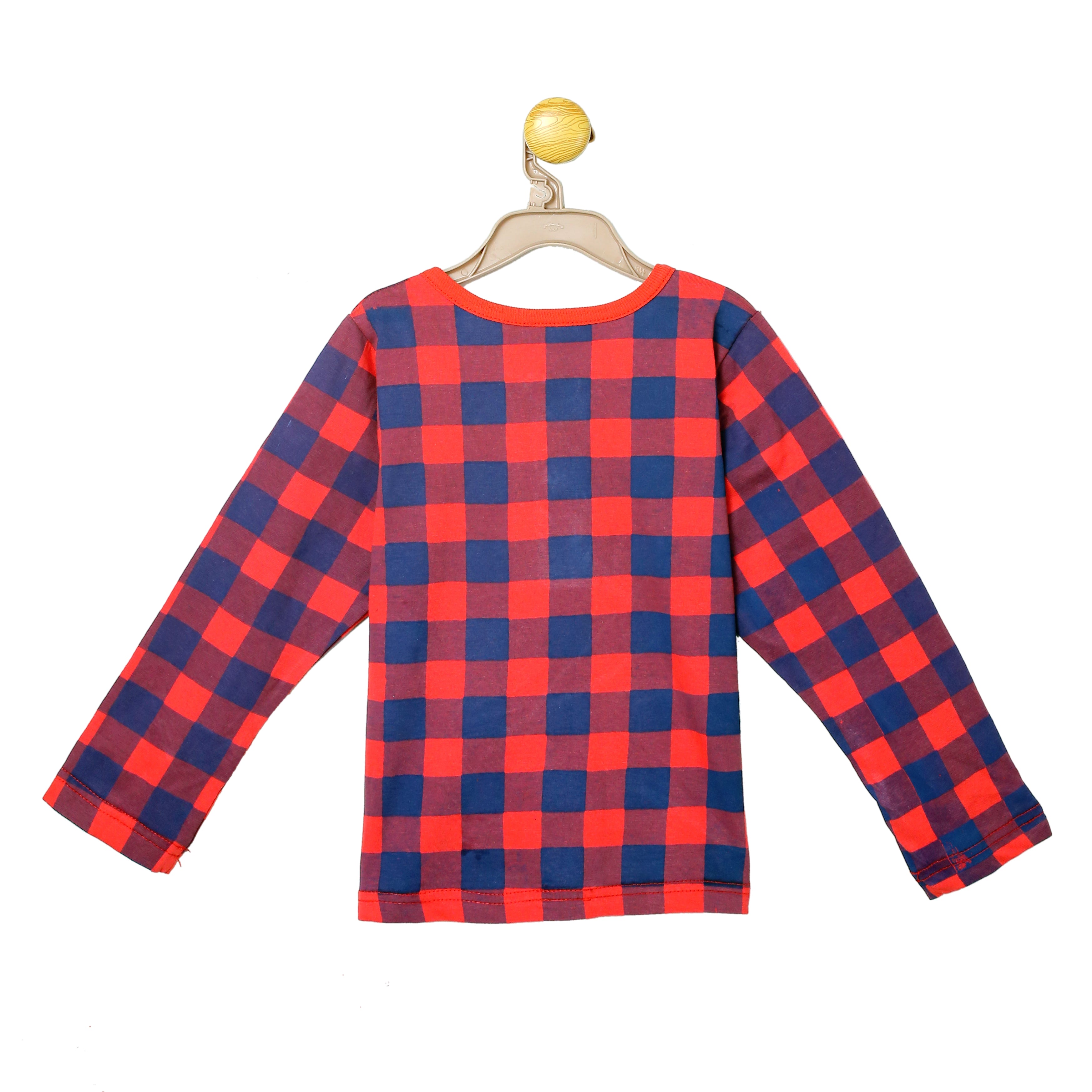 Girls Red and Navy Check Print Longsleeve & Trouser Set