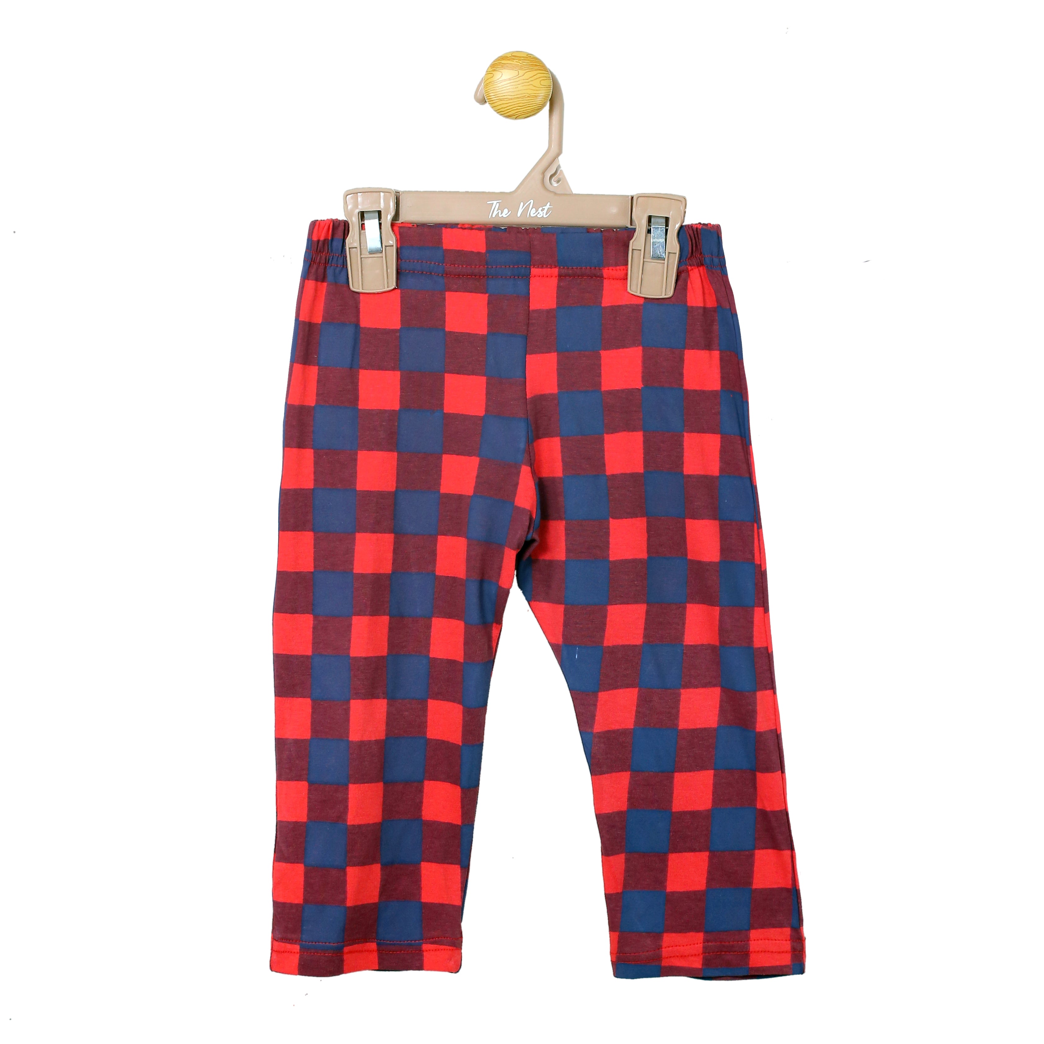 Boys Red and Navy Check Print Longsleeve & Trouser Set
