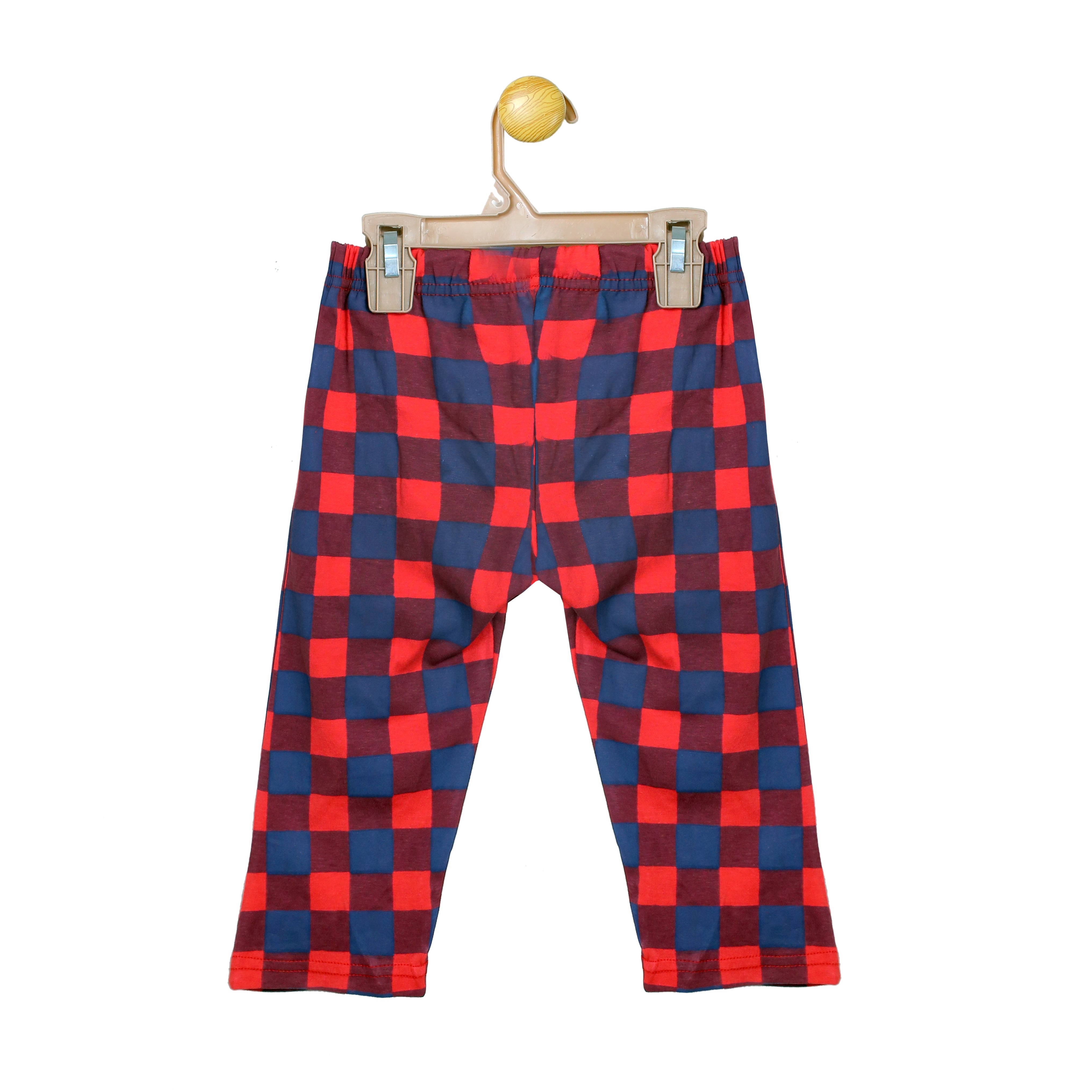 Girls Red and Navy Check Print Longsleeve & Trouser Set
