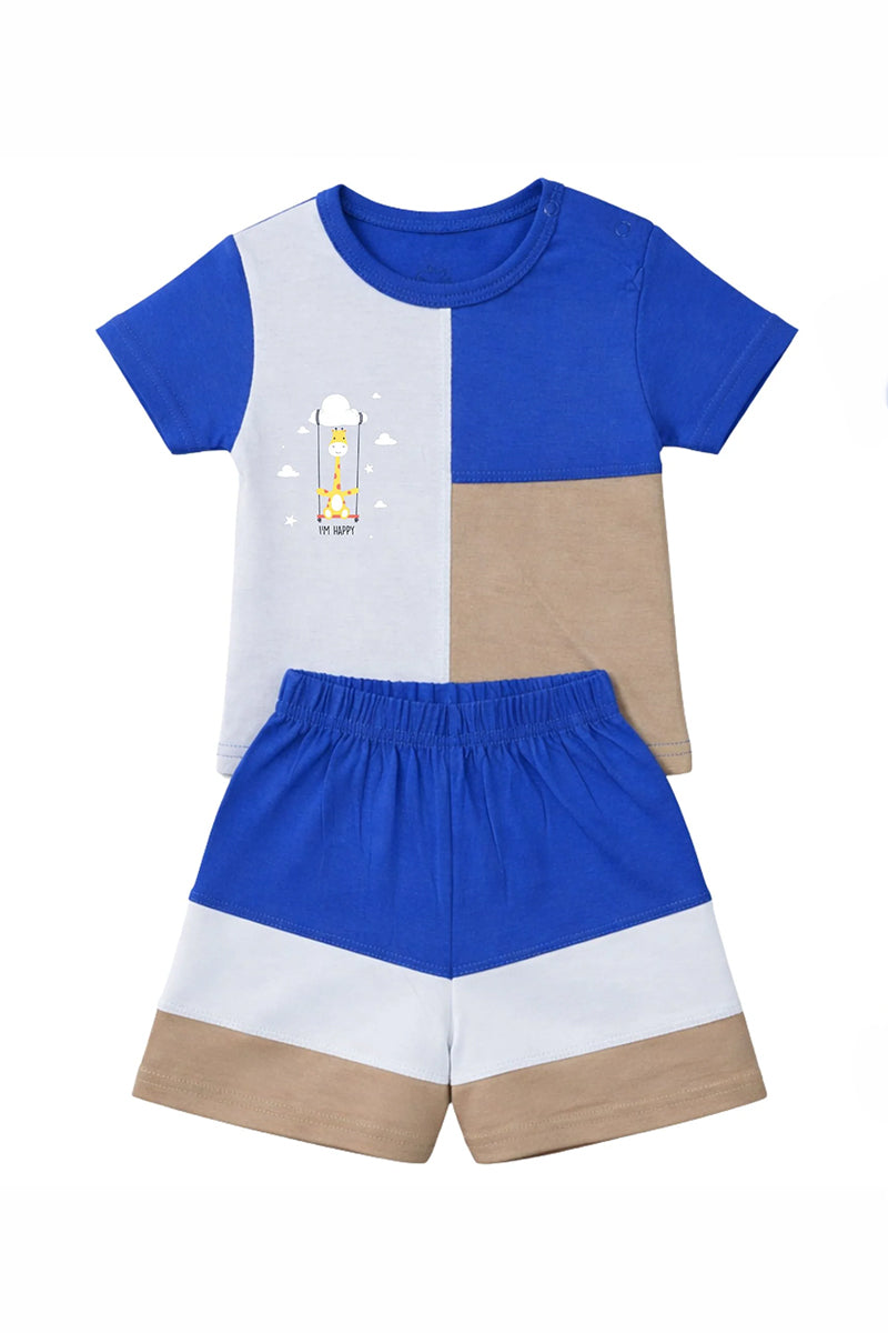 T-Shirt + Shorts Set: Premium Cotton-Blend "I'm Happy" Multi-Color Casual Essentials