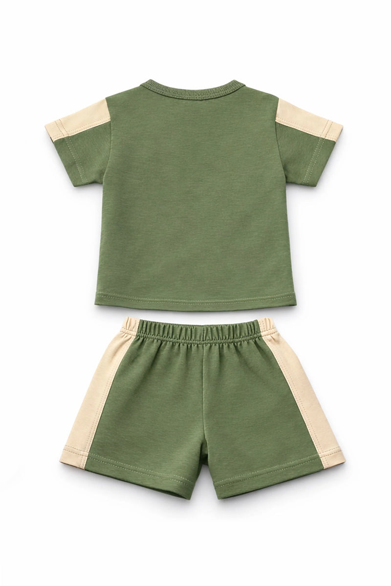 T-Shirt + Shorts Set: Premium Cotton-Blend "Lets Go" Green Daily Casual Wear