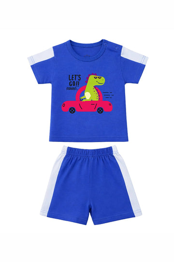 T-Shirt + Shorts Set: Premium Cotton-Blend "Lets Go" Blue Casual Essentials
