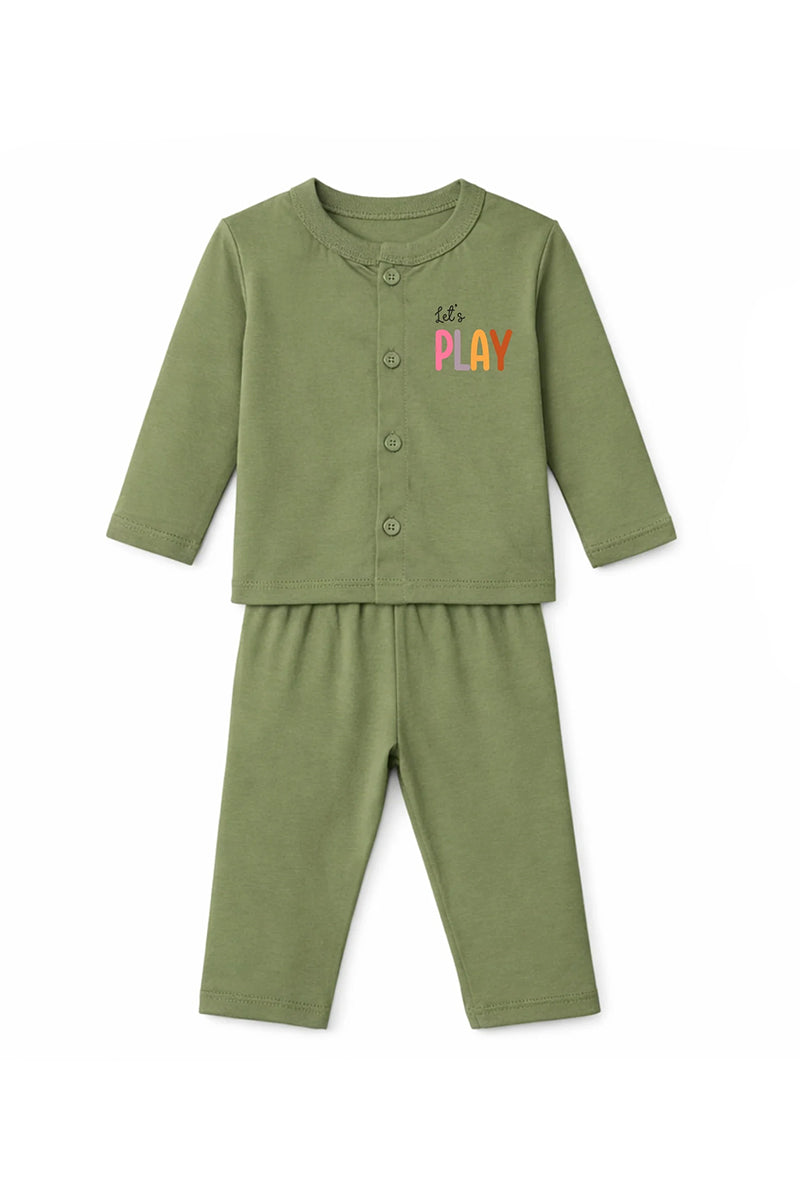 Jabla + Pajama: Premium Cotton-Blend "Lets Play" Olive Green Casual Essentials