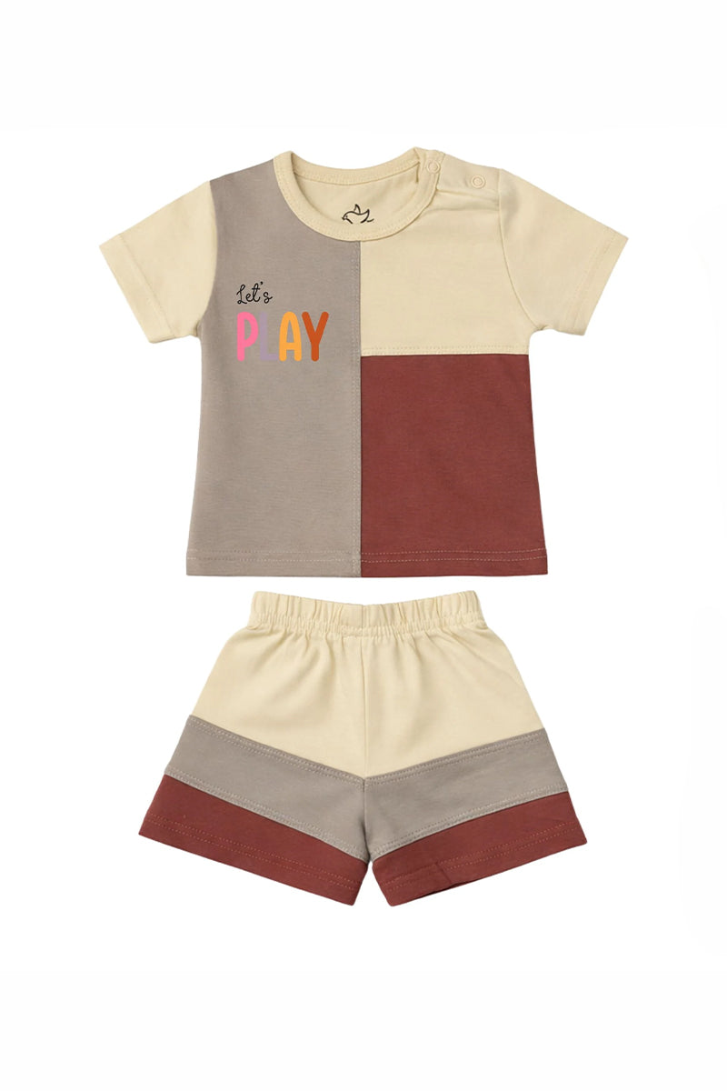 T-Shirt + Shorts Set: Premium Cotton-Blend "Lets Play" Multicolored Casual Essentials