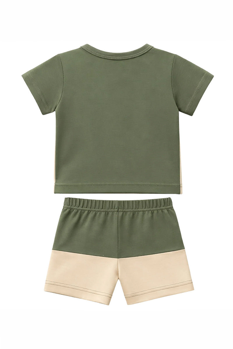 T-Shirt + Shorts Set: Premium Cotton-Blend "Lets Play" Green Daily Casual Wear