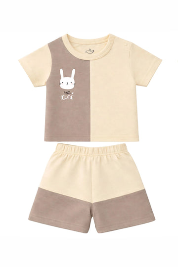 T-Shirt + Shorts Set: Premium Cotton-Blend "Little Cutie" Beige Casual Essentials