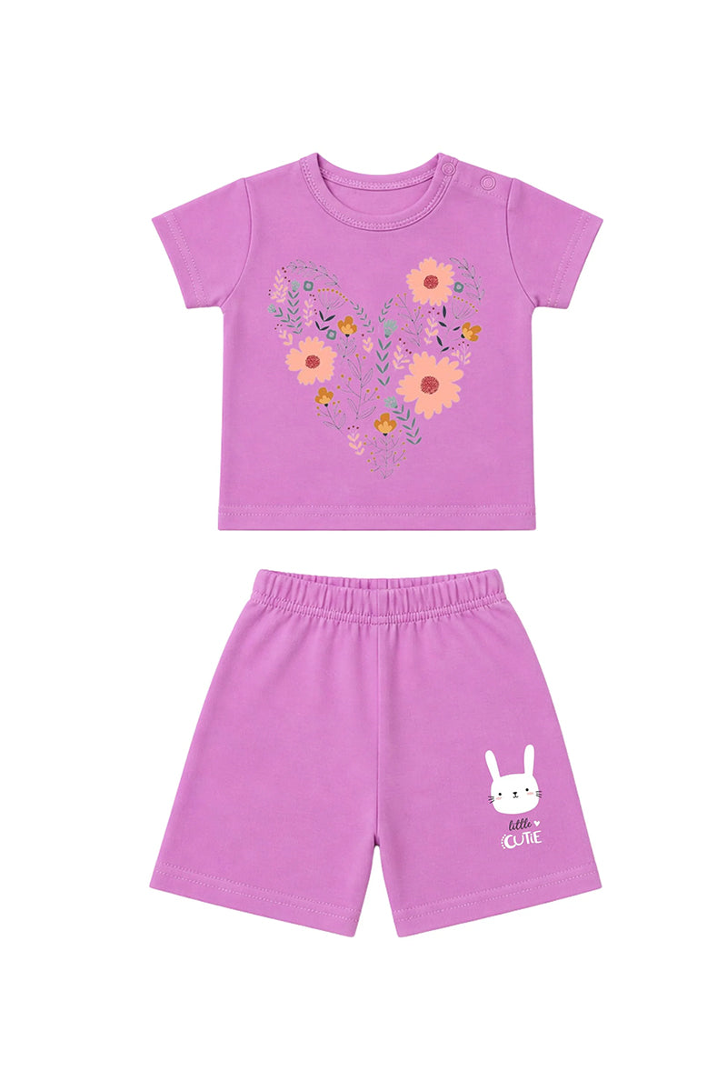 T-Shirt + Shorts Set: Premium Cotton-Blend "Heart & Little Cutie" Pink Daily Casual Wear
