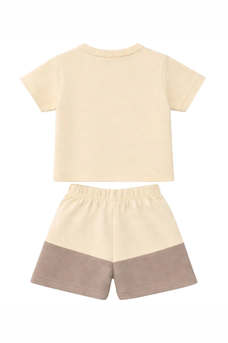 T-Shirt + Shorts Set: Premium Cotton-Blend "Little Cutie" Beige Casual Essentials