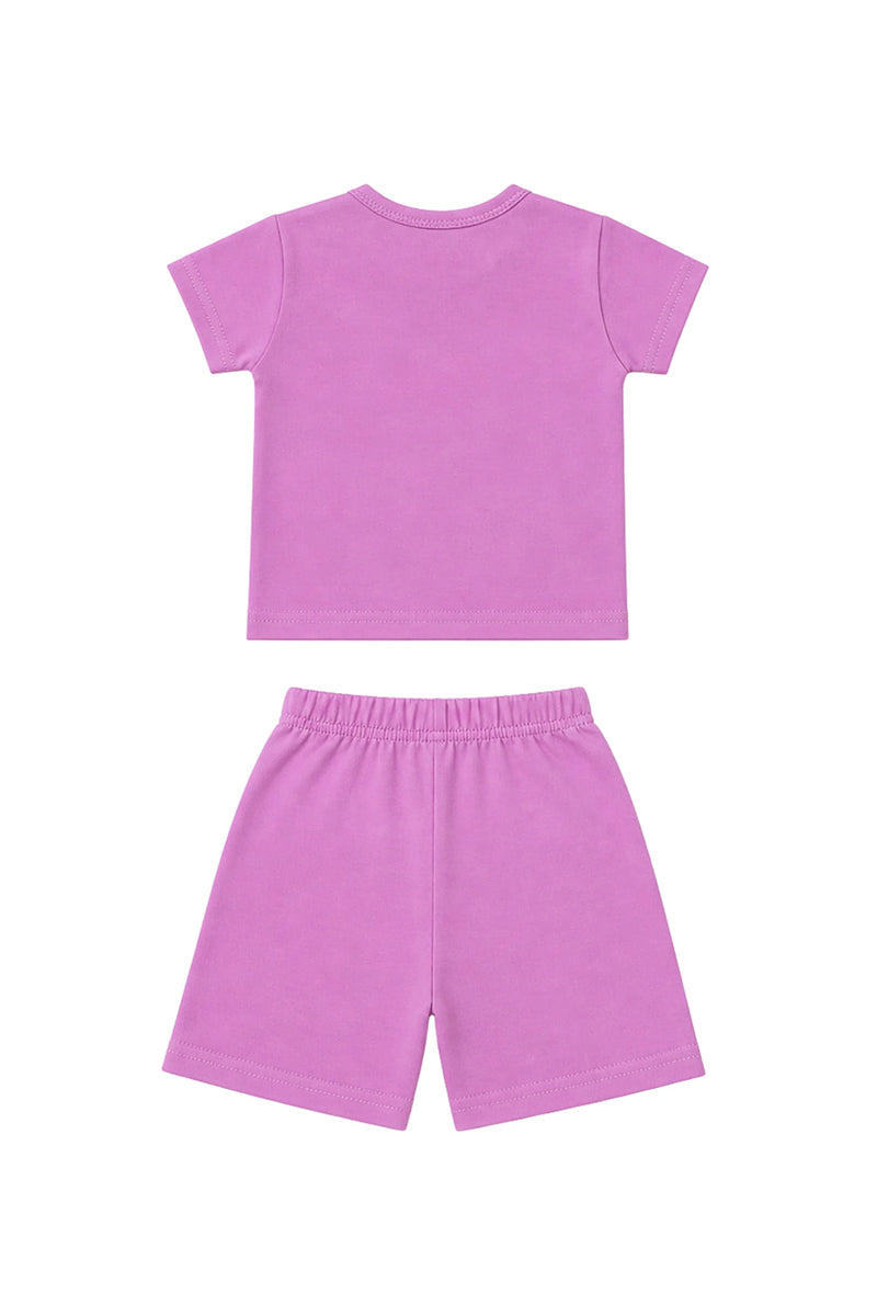 T-Shirt + Shorts Set: Premium Cotton-Blend "Heart & Little Cutie" Pink Daily Casual Wear