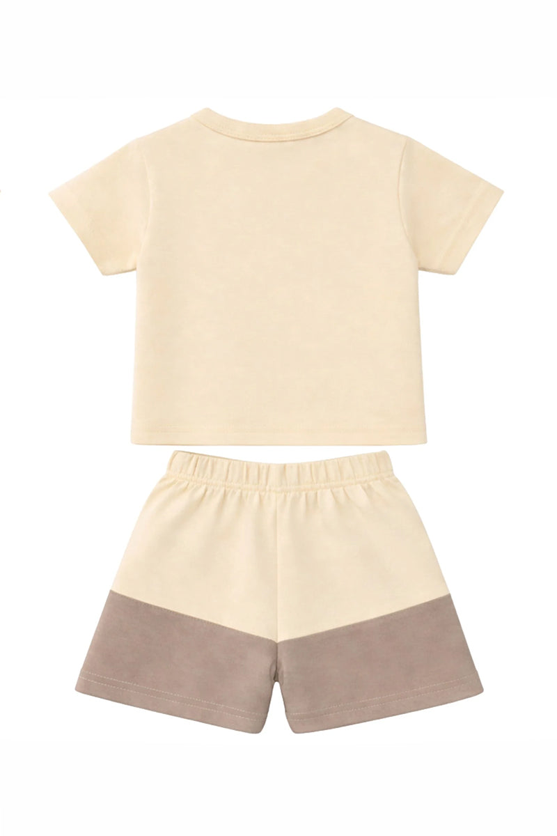 T-Shirt + Shorts Set: Premium Cotton-Blend "Little Dino" Beige Casual Essentials