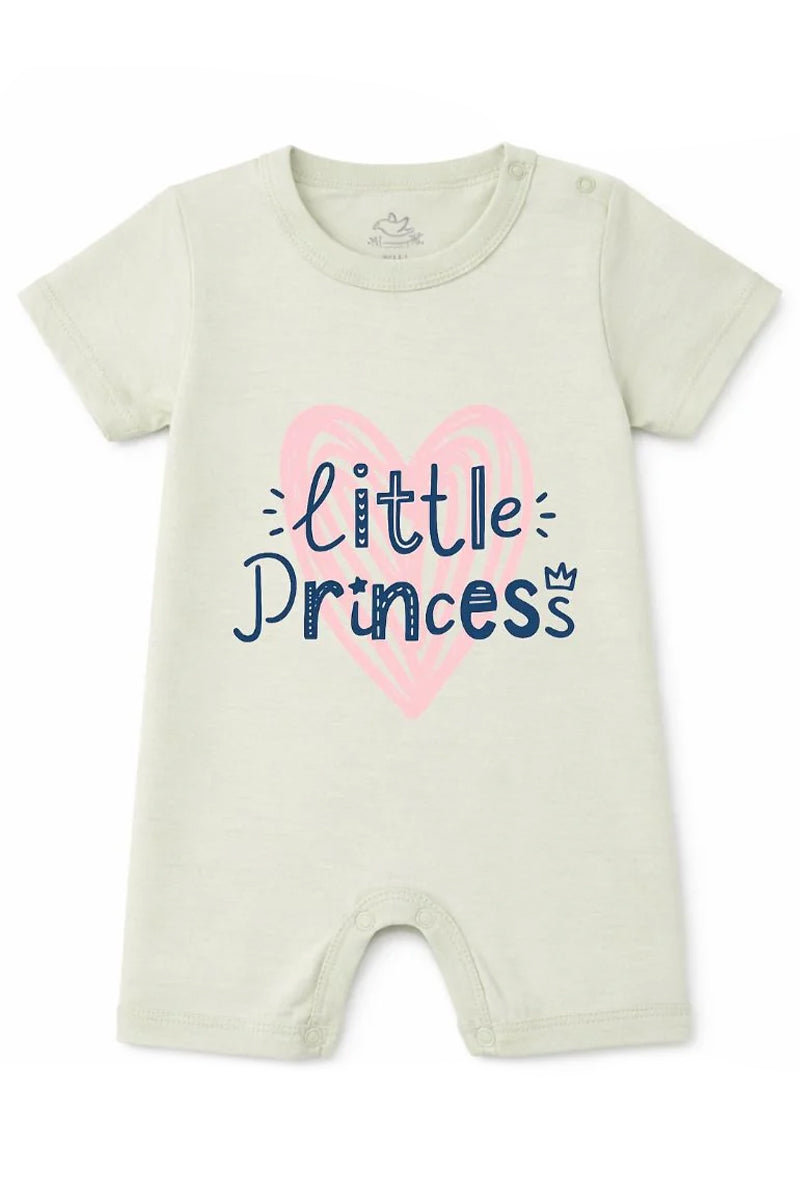 Short-Sleeve Full Length BodySuit (Romper): Premium Cotton Off-White "Little Princess" Graphic Casual Essentials and Active Playwear
