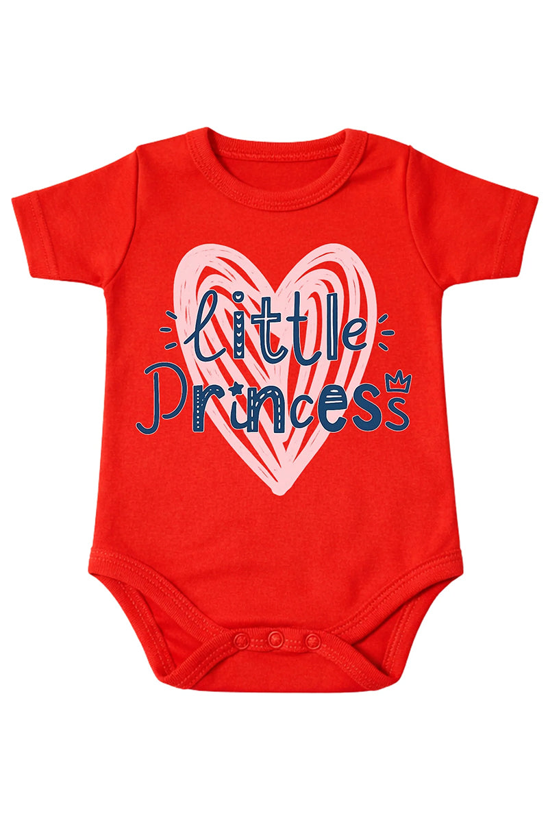 Short-Sleeve Bodysuit: Premium Cotton-Blend "Little Princess" Red Daily Casual Wear