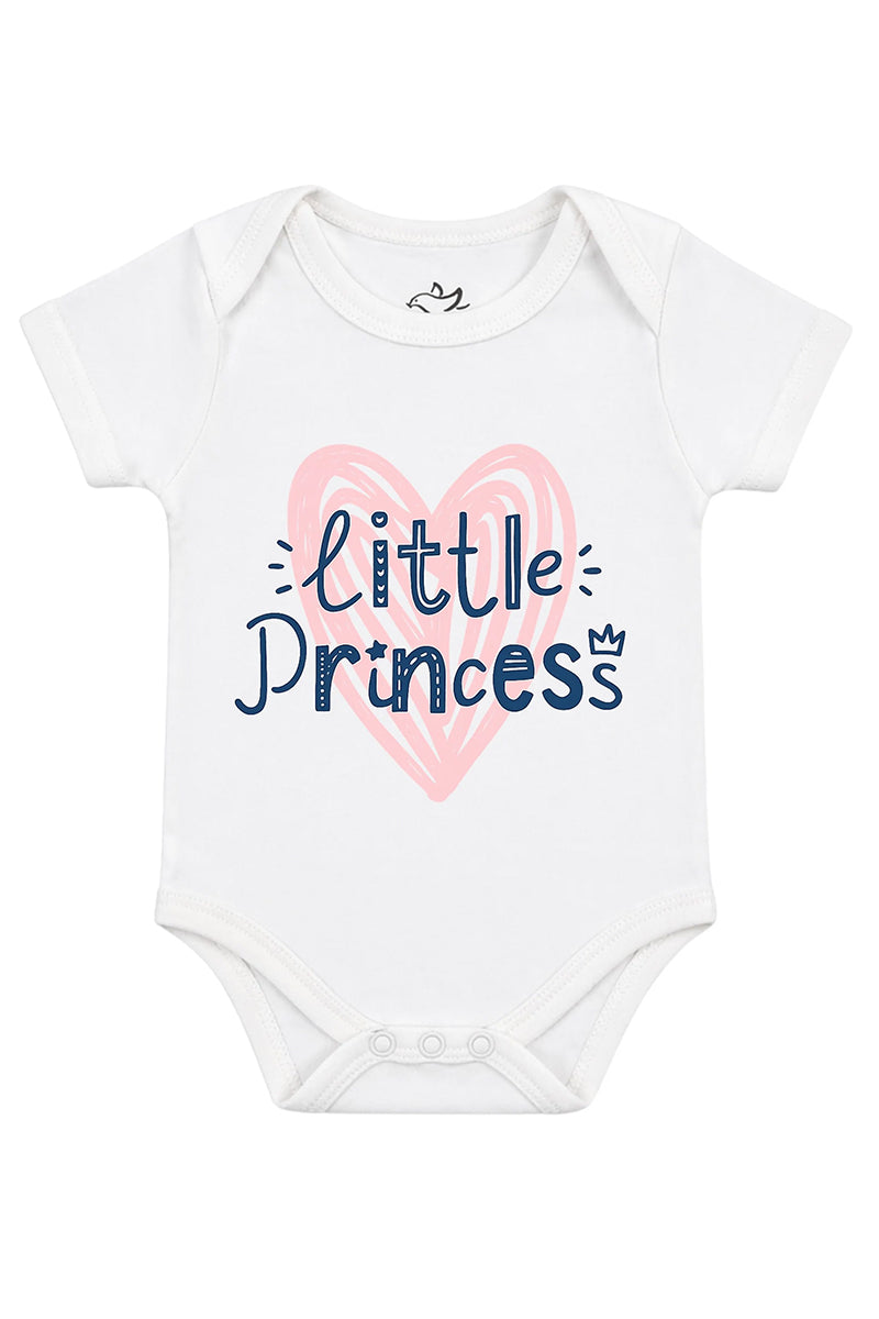 Short-Sleeve Bodysuit: Premium Cotton-Blend "Little Princess" White Daily Casual Wear
