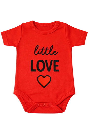 Short-Sleeve Bodysuit: Premium Cotton-Blend "Little Love" Red Daily Casual Wear