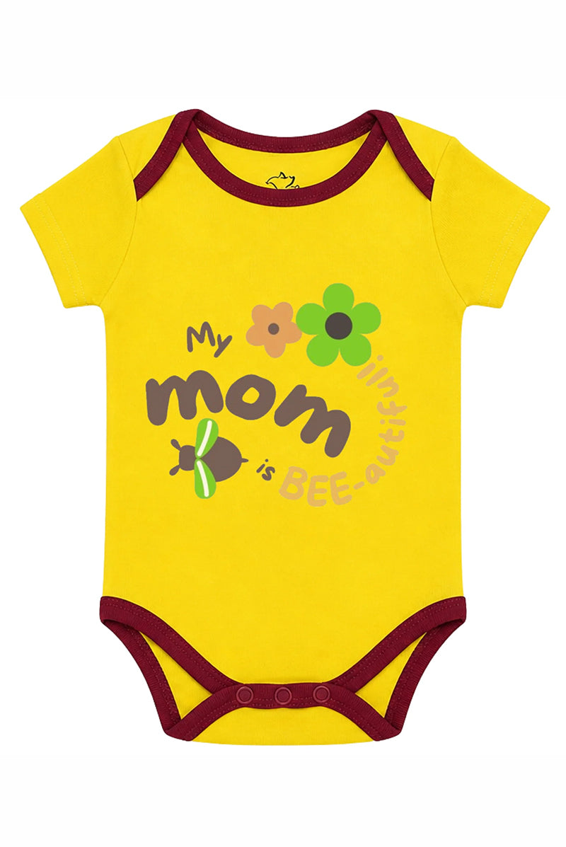 Short-Sleeve Bodysuit: Premium Cotton-Blend "Mom" Yellow Daily Casual Wear