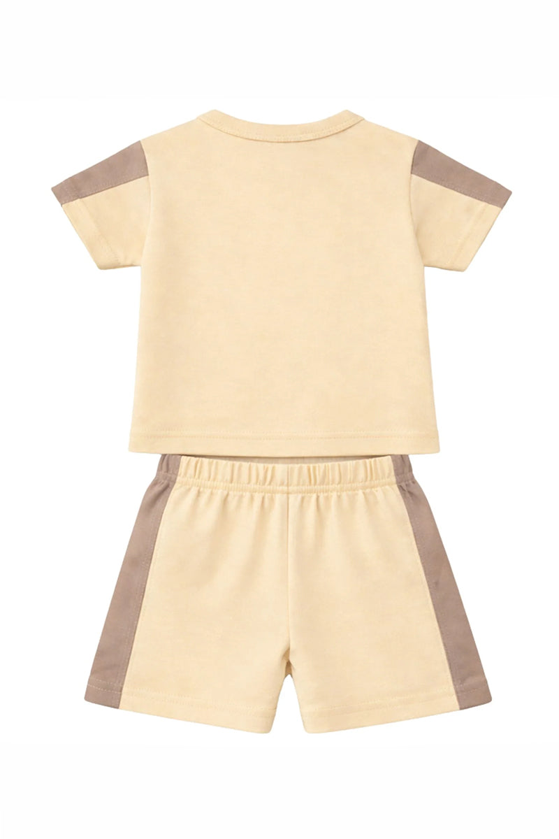 T-Shirt + Shorts Set: Premium Cotton-Blend "Mom" Beige Daily Casual Wear