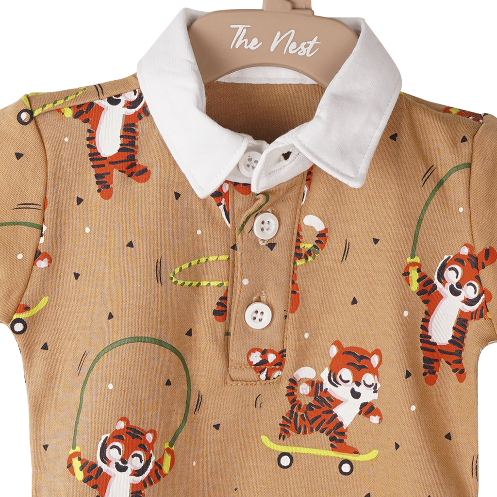 Skating Tiger Collared Bodysuit