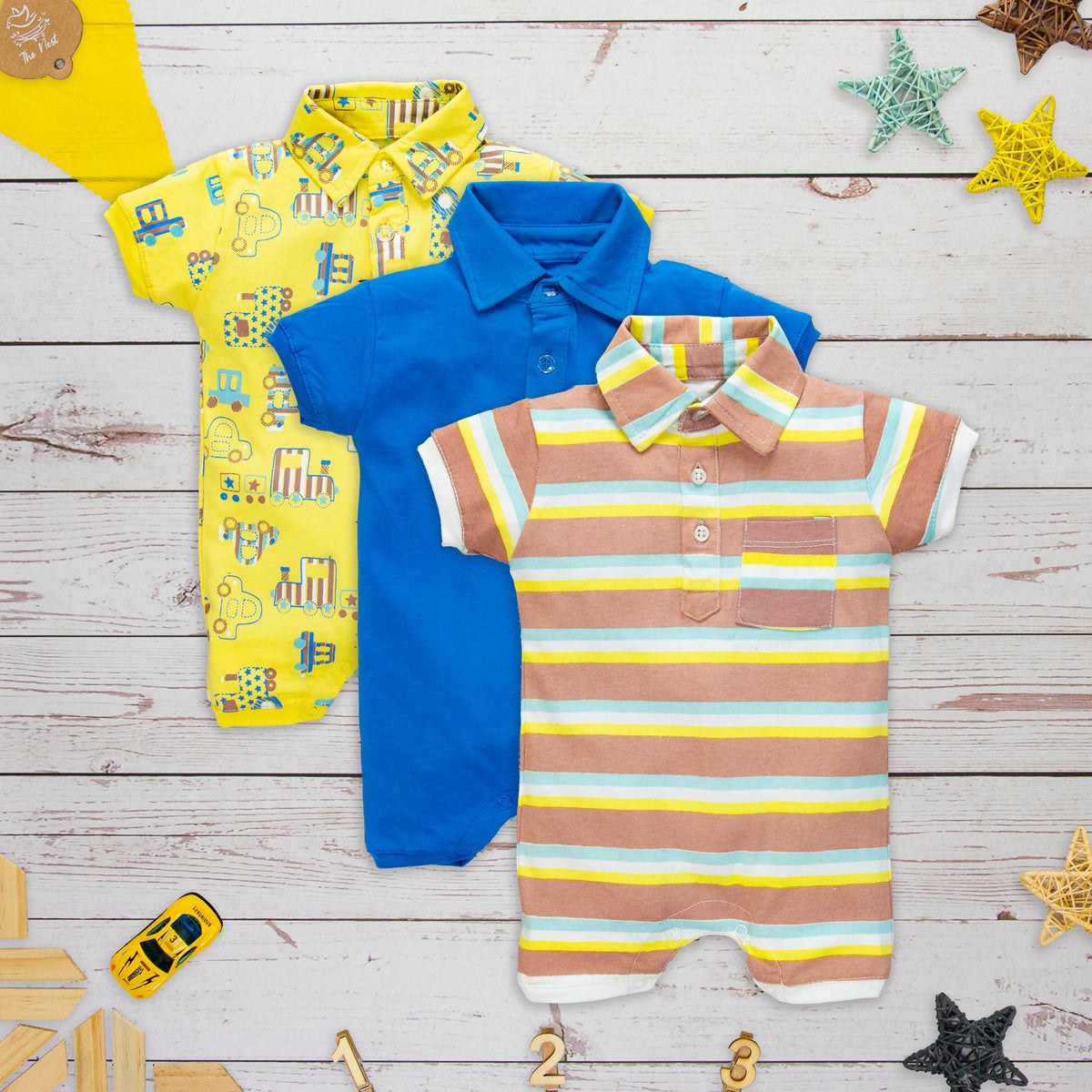 CARS-Polo Romper(Yellow Car) Pack of 3