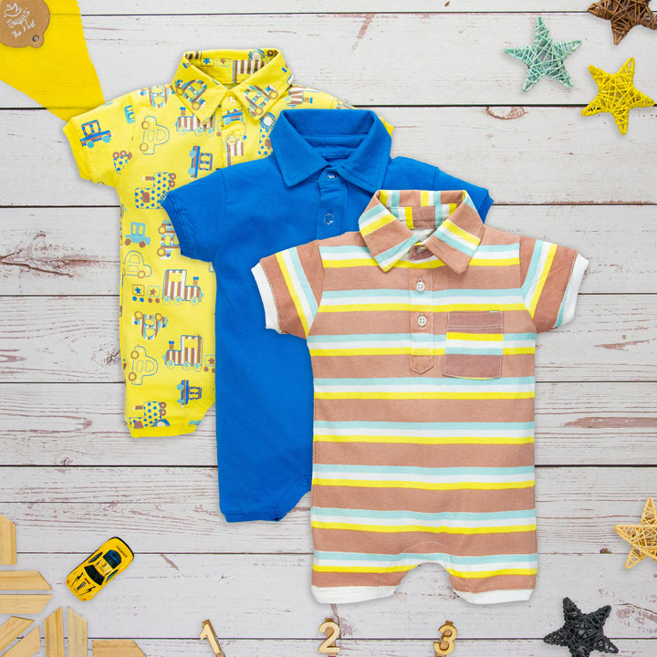 CARS-Polo Romper(Yellow Car) Pack of 3