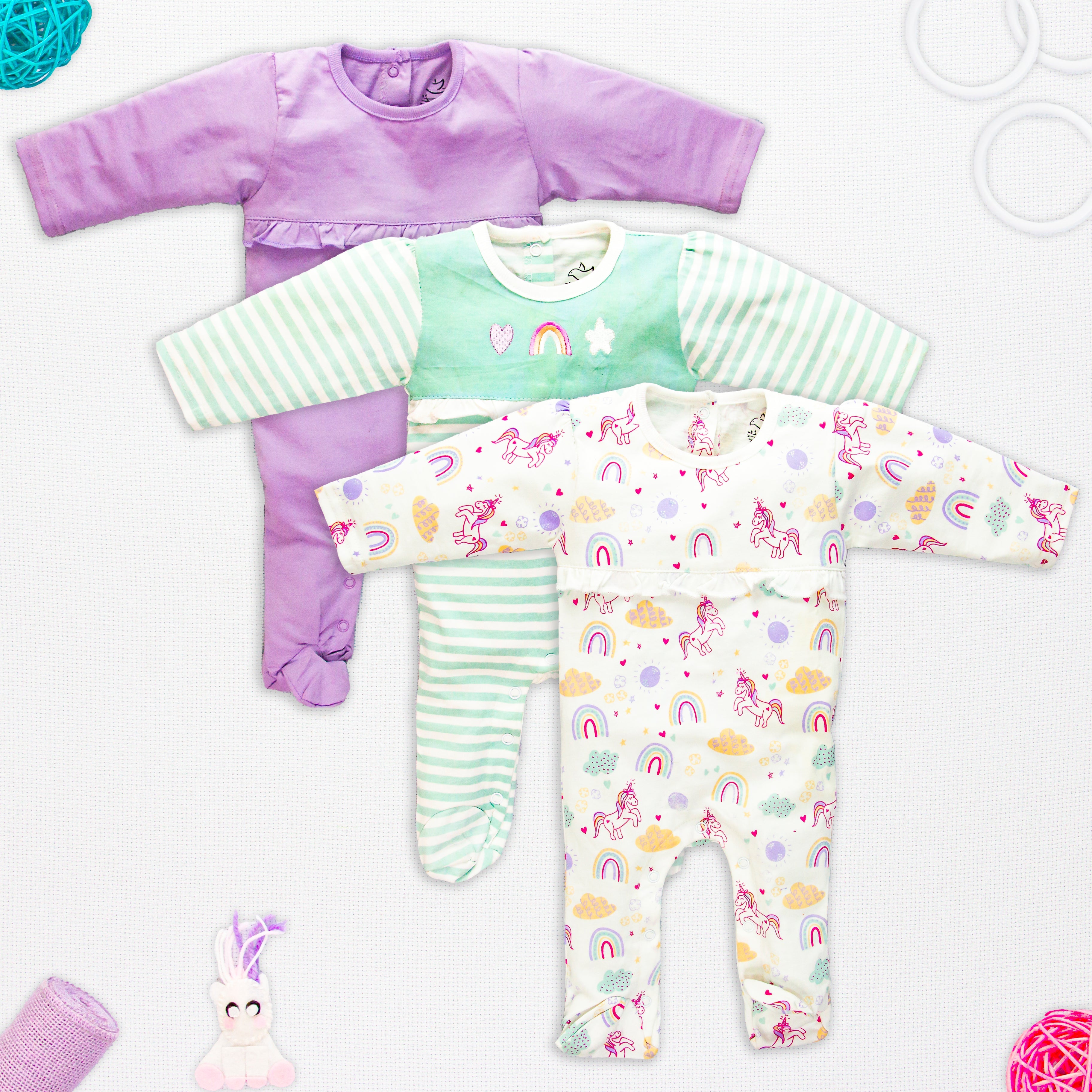 Pack Of 3 Unicorns Sleeping Suit Frill (Bundle)