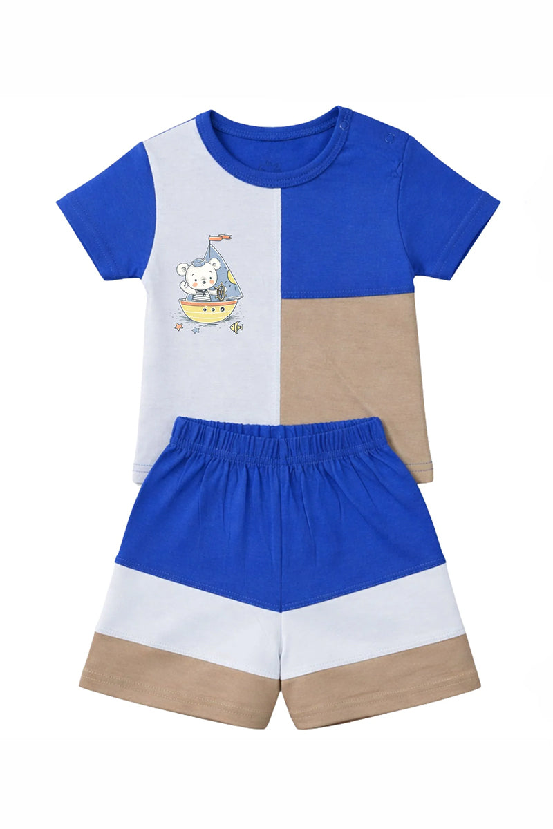 T-Shirt + Shorts Set: Premium Cotton-Blend "Panda Boat" Multi-Color Casual Essentials