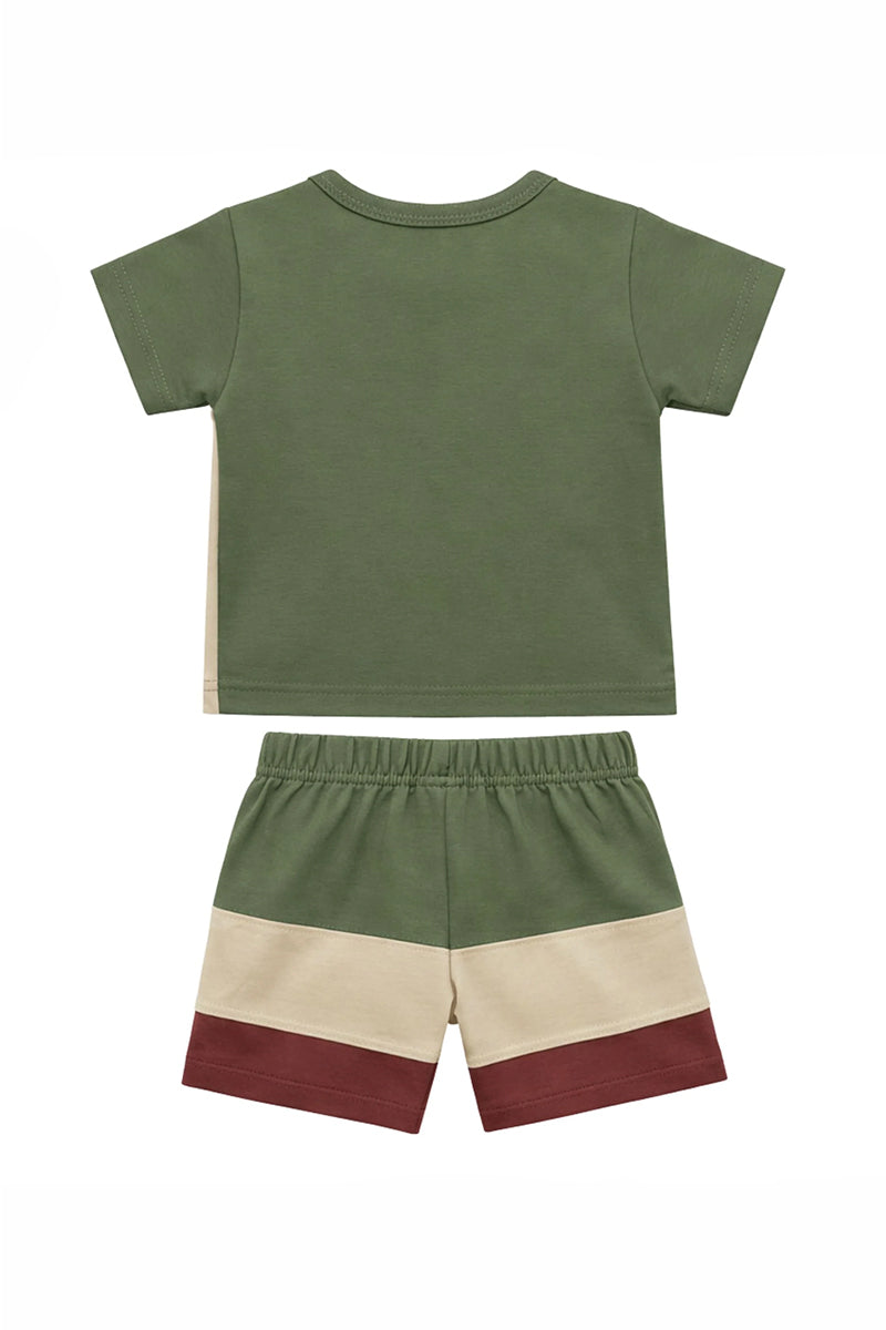 T-Shirt + Shorts Set: Premium Cotton-Blend "Panda Boat" Multi-Color Daily Casual Wear