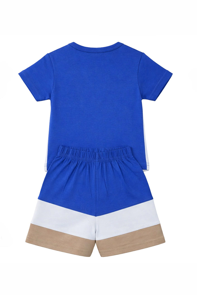 T-Shirt + Shorts Set: Premium Cotton-Blend "Panda Boat" Multi-Color Casual Essentials