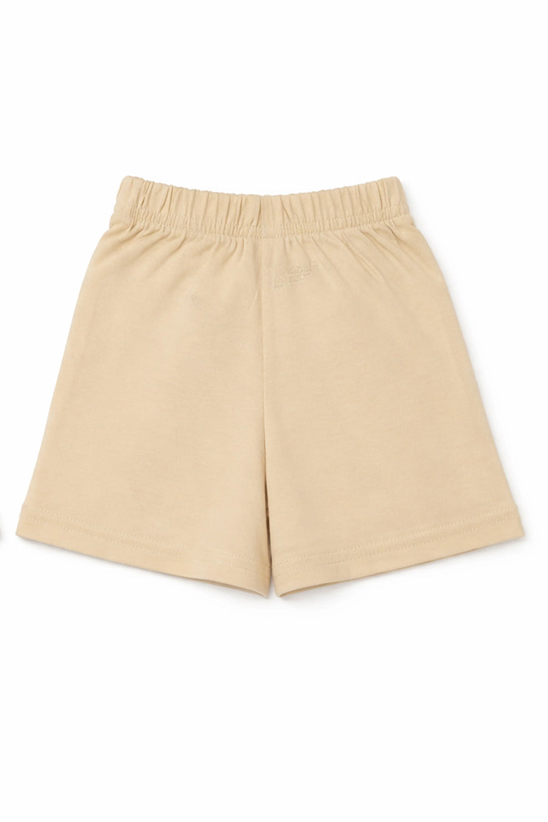 Shorts: Premium Cotton Beige "Panda Boat" Graphic Loungewear and Playwear