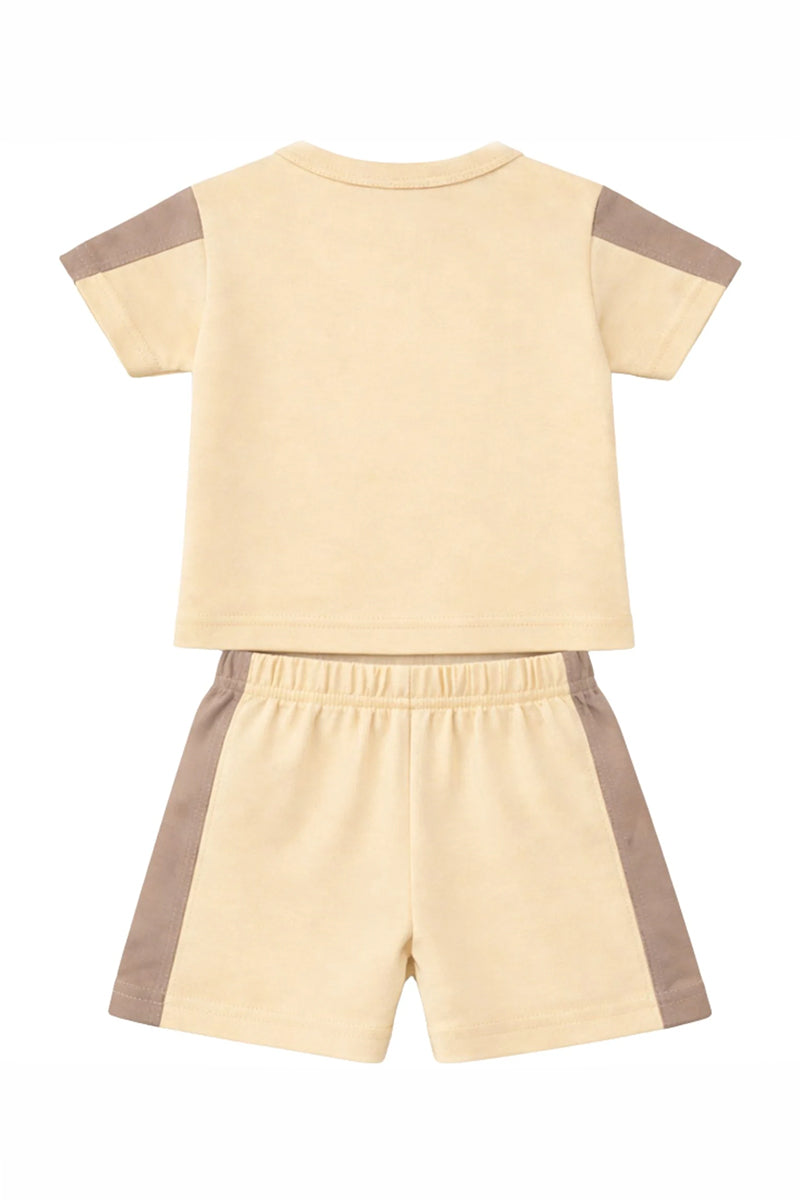 T-Shirt + Shorts Set: Premium Cotton-Blend "Peanuts" Beige Active Playwear