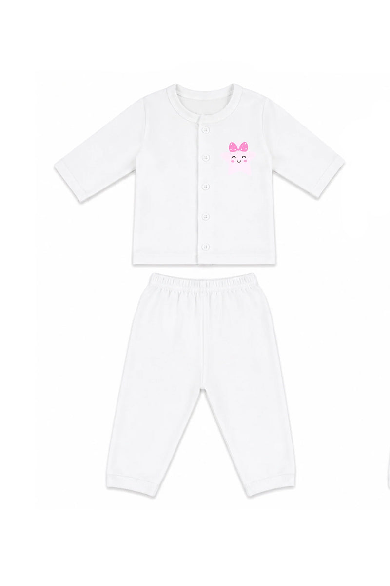 Jabla + Pajama: Premium Cotton-Blend "Pink Star" White Casual Essentials