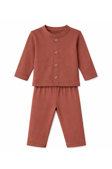 Jabla Pajama Set Rust Brown Soft Button Front