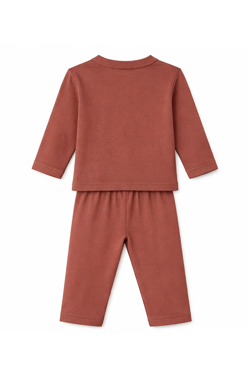 Jabla Pajama Set Rust Brown Soft Button Front