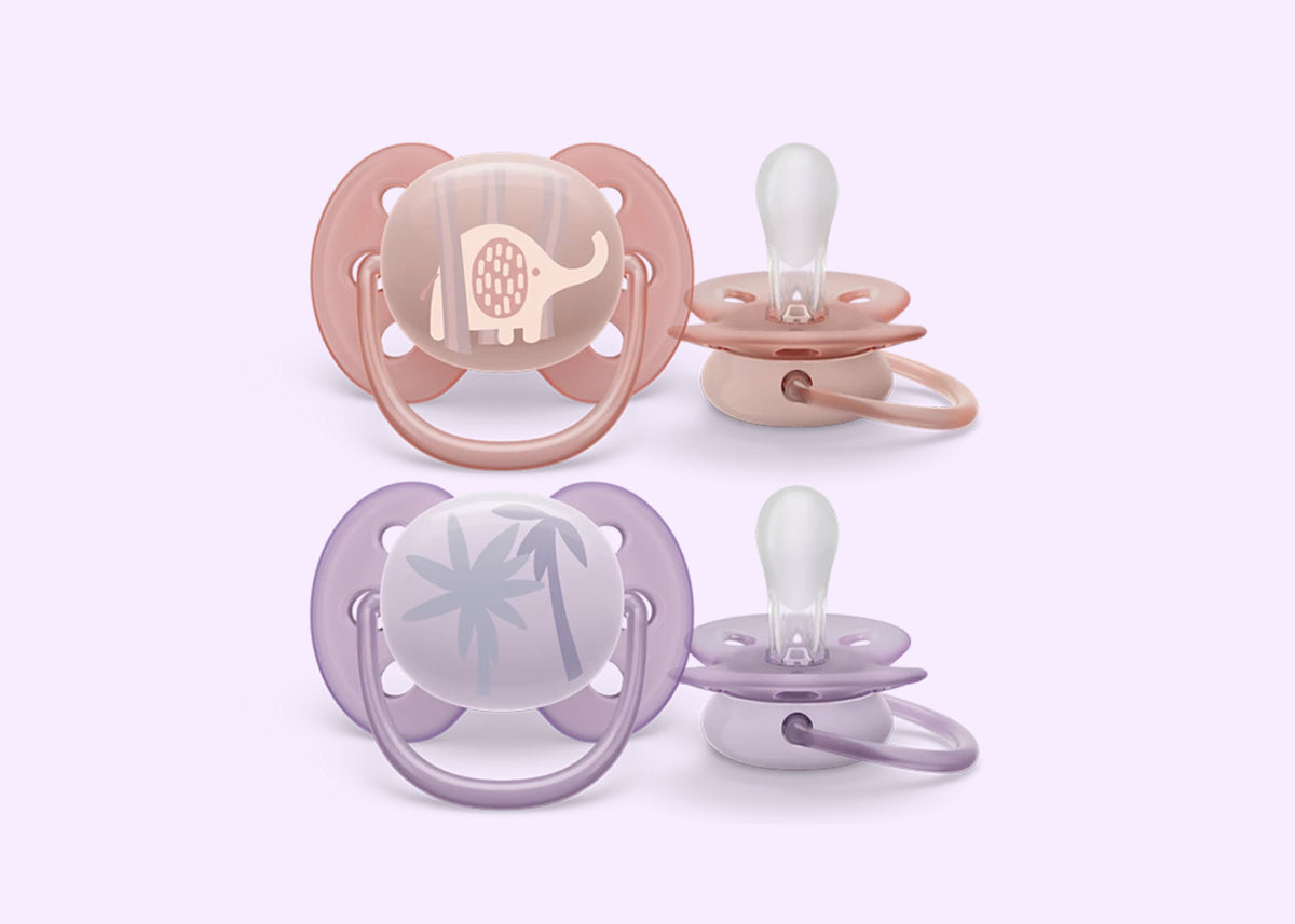 Soother Soft 0-6M (SCF091/09) Girl Plam/Elep PK2