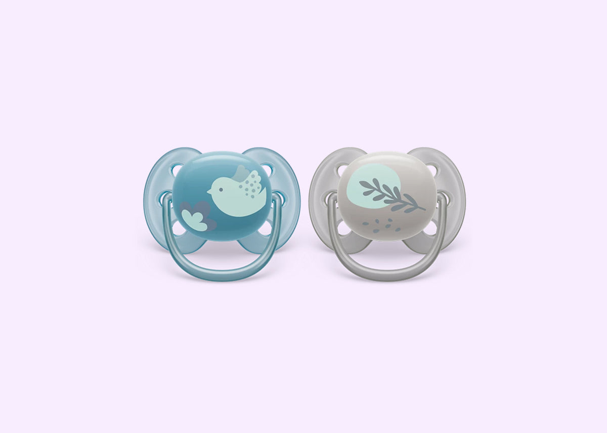Soother Soft 6-18M (SCF091/15) Boy Bird/Leaf PK2